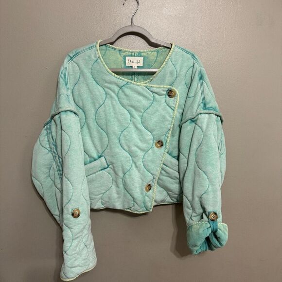 Oli & Hali Oversize Quilted Crop Jacket in sea green, Size Small - Picture 2 of 9